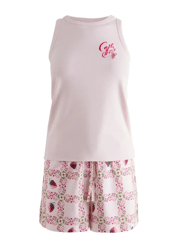 Cath Kidston Cath Kidston Kratke hlače za spanje 'Raspberry'  zelena / magenta / pastelno roza / brusnica