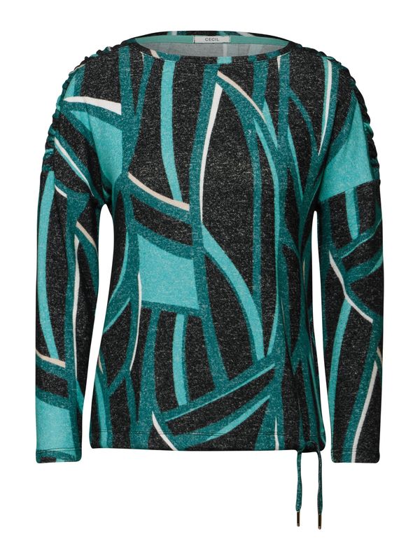 CECIL CECIL Majica  turkizna / smaragd / pegasto črna / bela