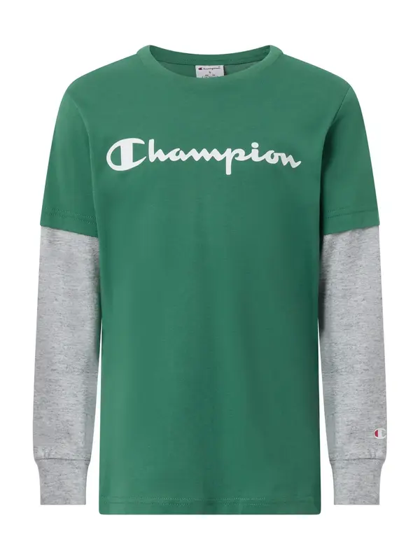 Champion Champion Majica  svetlo siva / zelena / bela