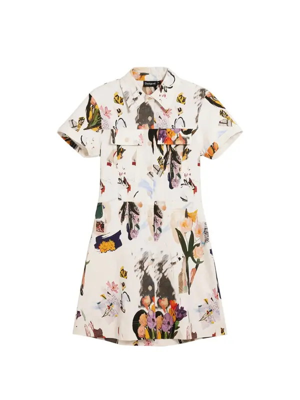Desigual Desigual Dolga srajca  bež / rumena / temno zelena / bela