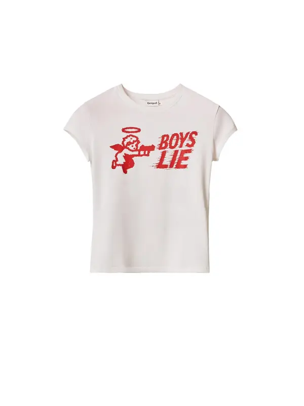 Desigual Desigual Majica 'Boys Lie'  rdeča / bela