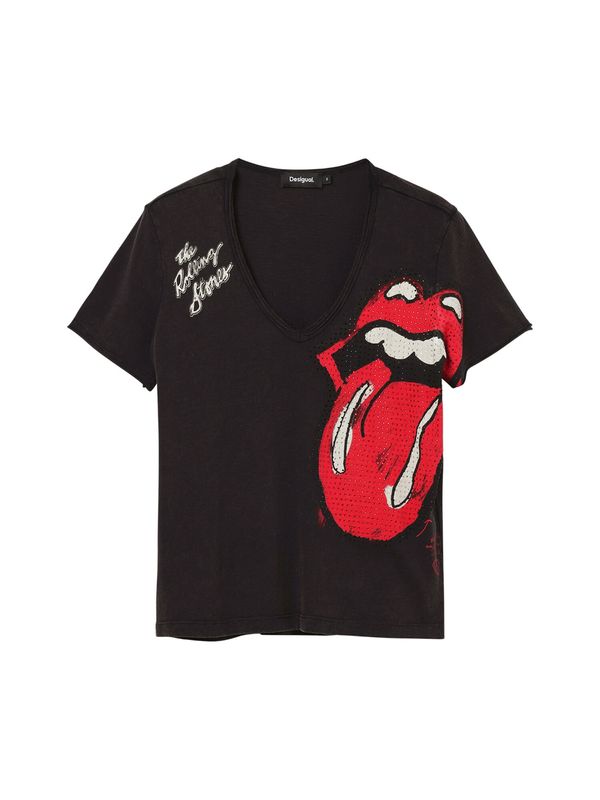 Desigual Desigual Majica 'Rhinestone The Rolling Stones'  rdeča / črna / bela