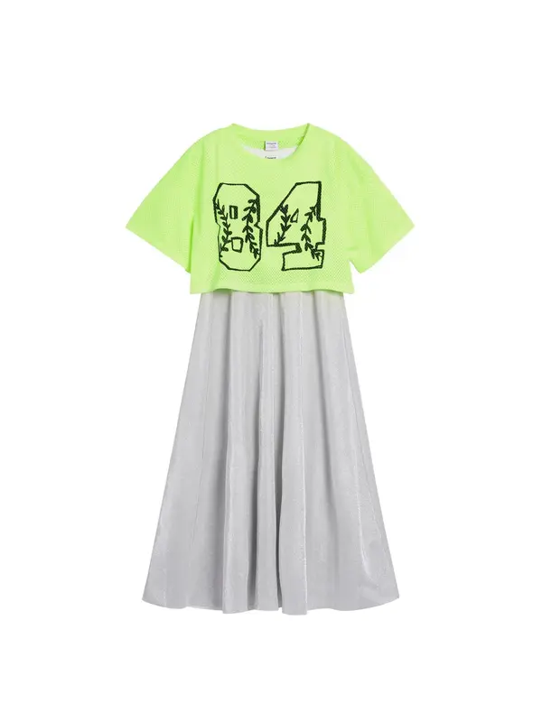 Desigual Desigual Obleka  svetlo siva / neonsko zelena / črna