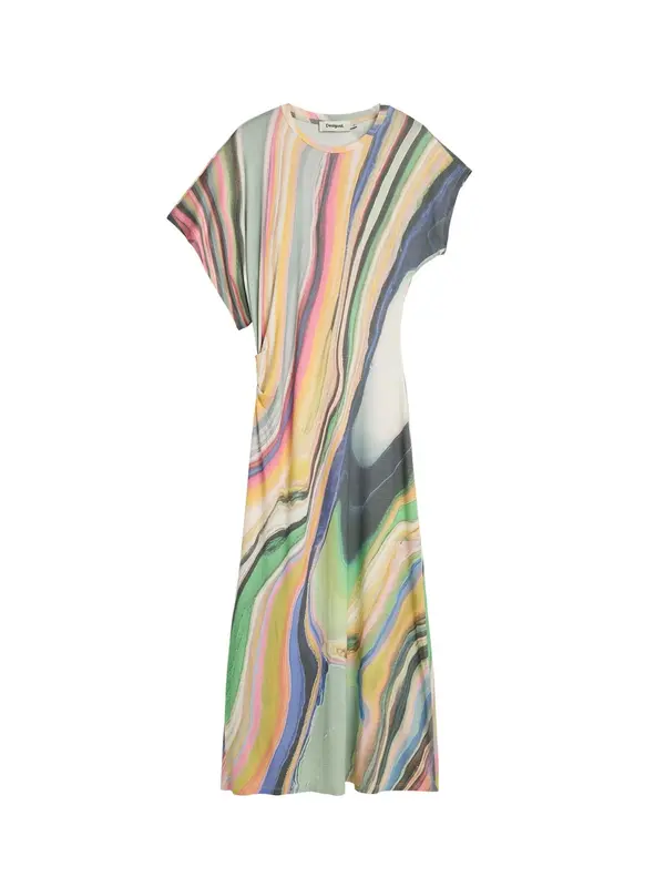 Desigual Desigual Obleka  temno rumena / limeta / svetlo zelena / roza