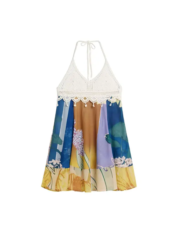 Desigual Desigual Poletna obleka  kremna / kraljevo modra / brokat / pastelno rumena