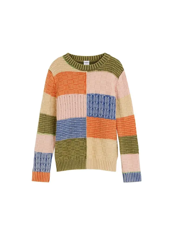Desigual Desigual Pulover  kremna / golobje modra / oliva / oranžna