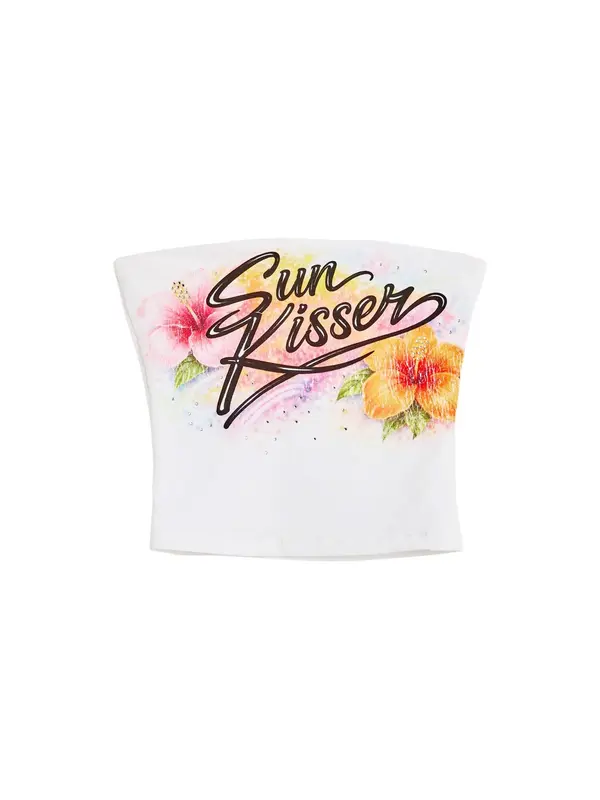 Desigual Desigual Top 'Strapless'  rumena / lila / roza / bela