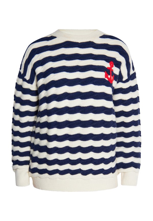 DreiMaster Maritim DreiMaster Maritim Pulover 'Grassland'  marine / karminsko rdeča / volneno bela