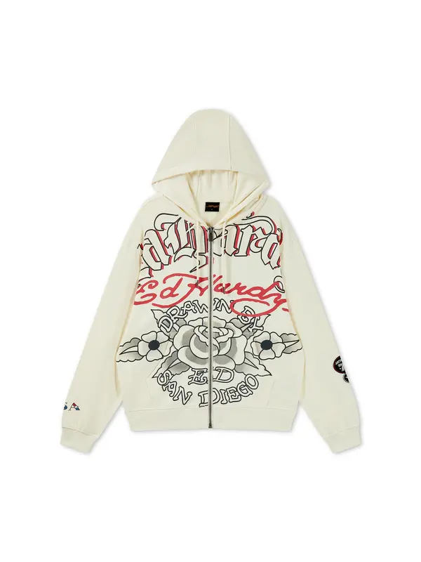Ed Hardy Ed Hardy Jopa na zadrgo 'Gothic Roses'  ecru / pastelno modra / rdeča / črna