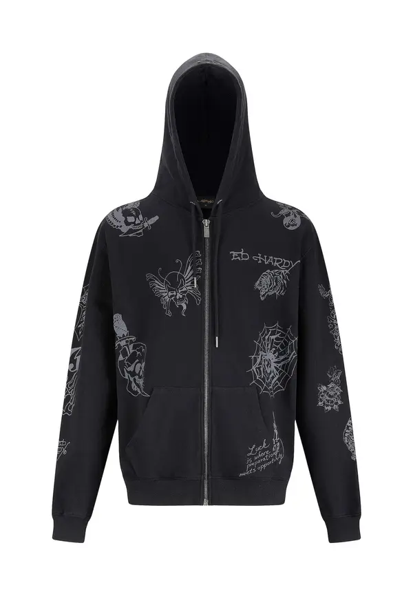 Ed Hardy Ed Hardy Jopa na zadrgo 'Tattoo Club'  siva / črna / bela