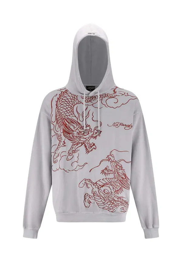 Ed Hardy Ed Hardy Majica 'Battle Dragon'  siva / rdeča