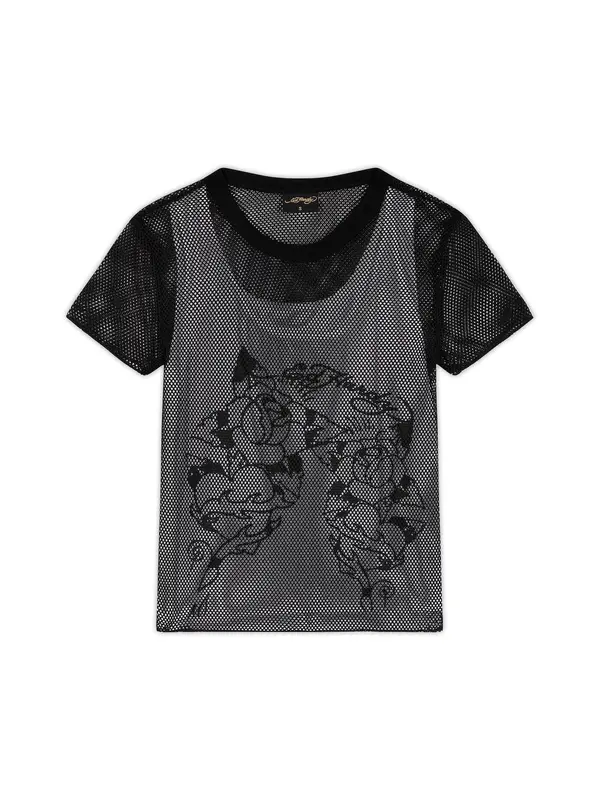 Ed Hardy Ed Hardy Majica 'Climbing Rose'  črna / bela