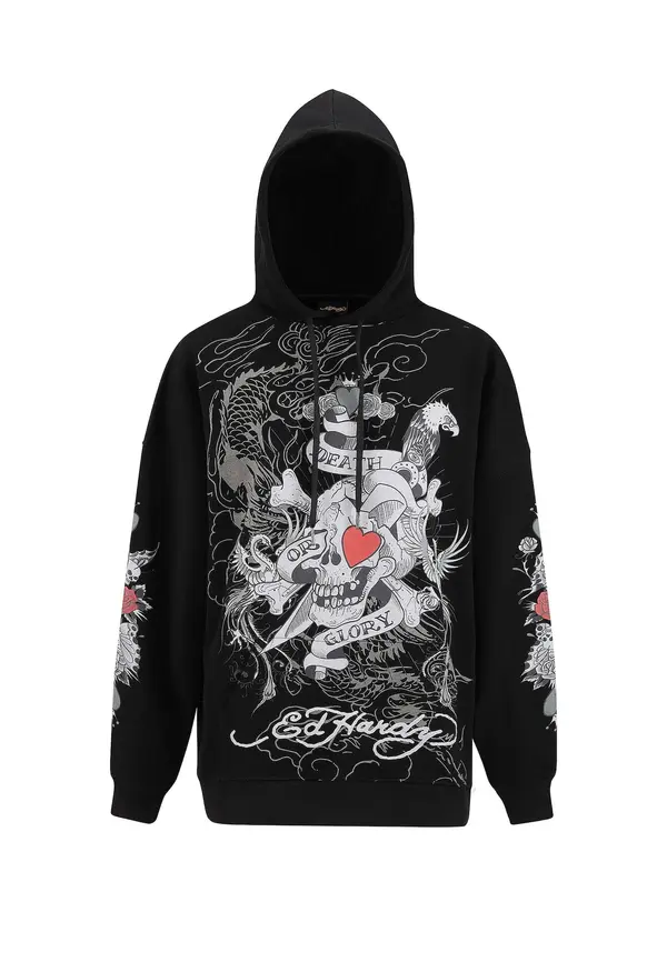 Ed Hardy Ed Hardy Majica 'Death Or Glory Love'  siva / rdeča / črna / bela
