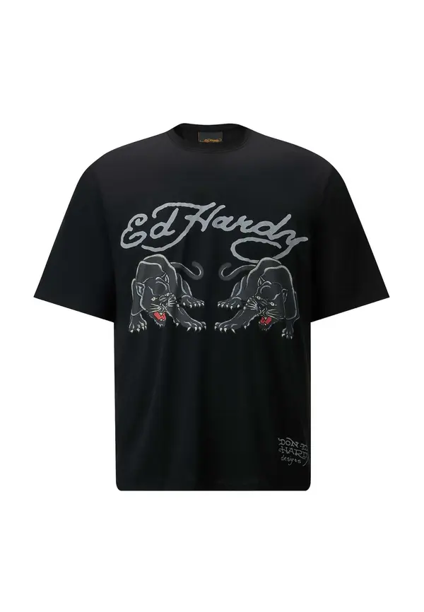 Ed Hardy Ed Hardy Majica 'Doppel-Panther'  svetlo modra / siva / črna