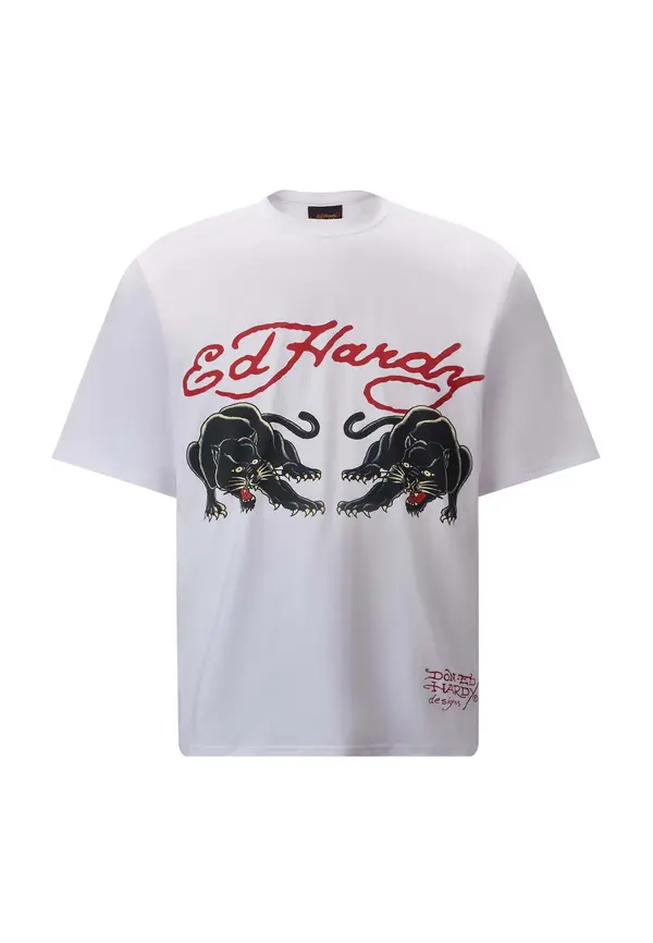 Ed Hardy Ed Hardy Majica 'Double-Panther'  svetlo rumena / rdeča / črna / bela