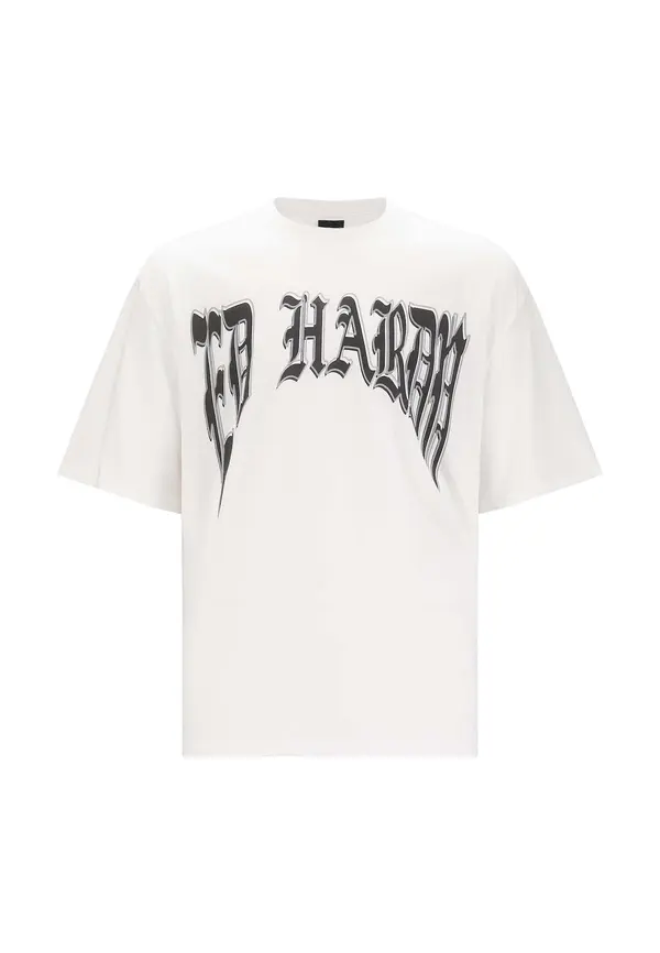 Ed Hardy Ed Hardy Majica 'Drag Battle'  siv denim / črna / bela