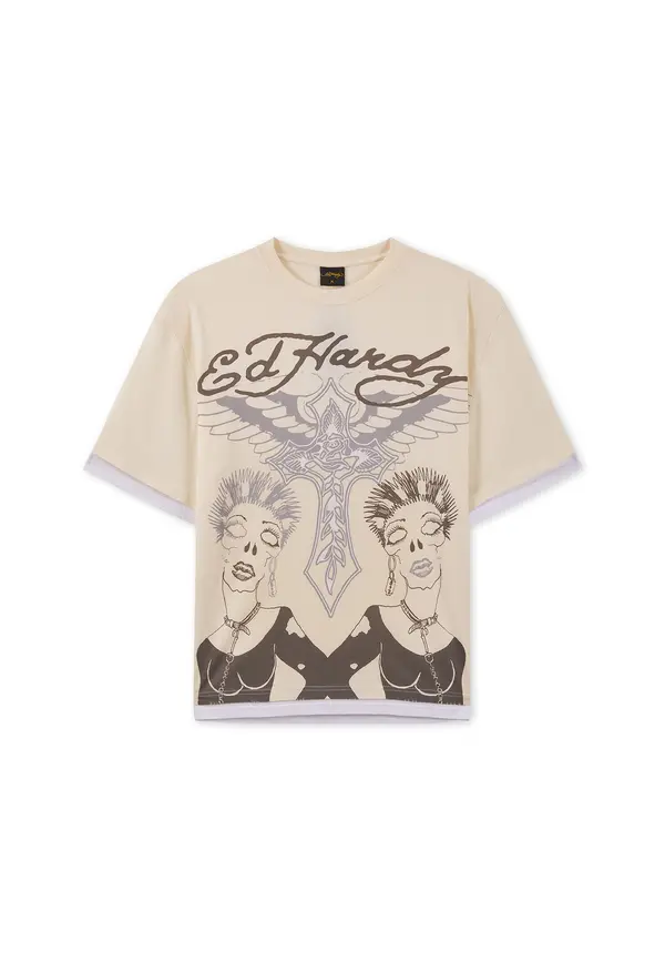 Ed Hardy Ed Hardy Majica  ecru / nebeško modra / antracit