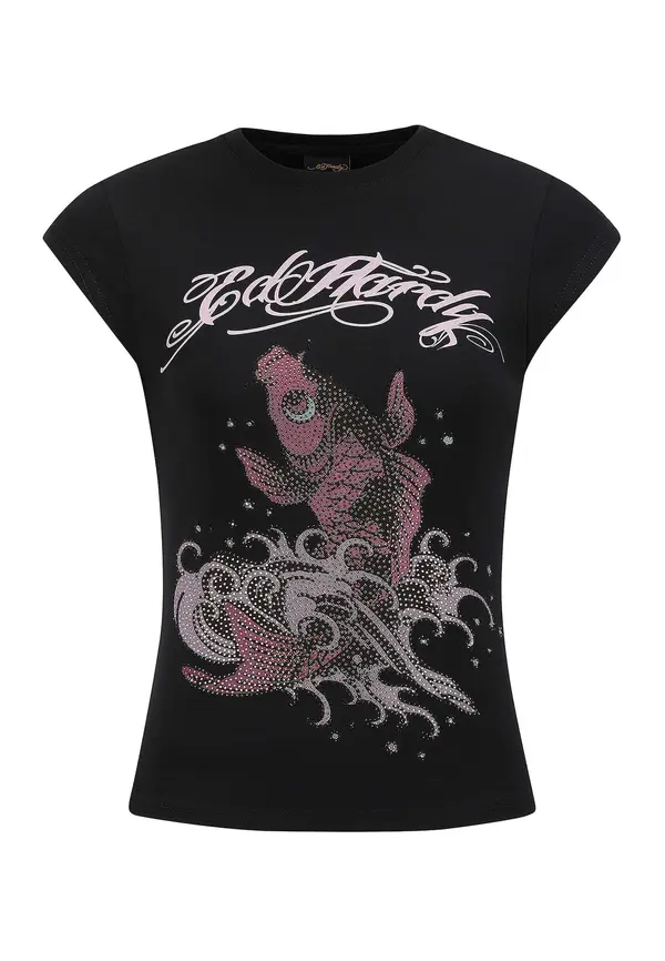 Ed Hardy Ed Hardy Majica 'Koi Fisch Steinen'  mešane barve / črna