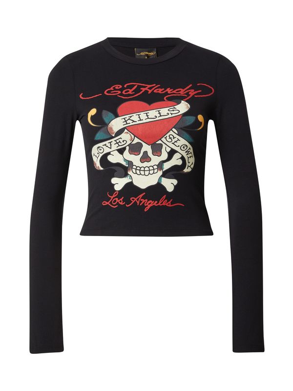 Ed Hardy Ed Hardy Majica 'LOVE KILLS'  temno zelena / rdeča / črna / bela