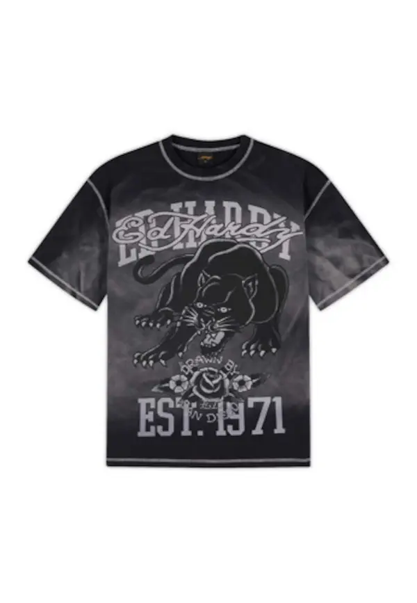 Ed Hardy Ed Hardy Majica 'Panther'  siva / črna / off-bela