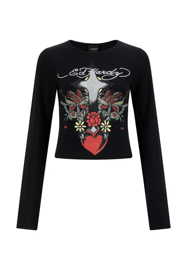 Ed Hardy Ed Hardy Majica  pegasto siva / oranžno rdeča / črna / bela