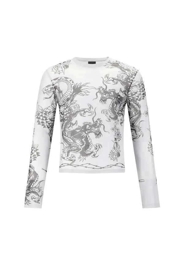 Ed Hardy Ed Hardy Majica 'Schlange und Drache'  svetlo siva / črna