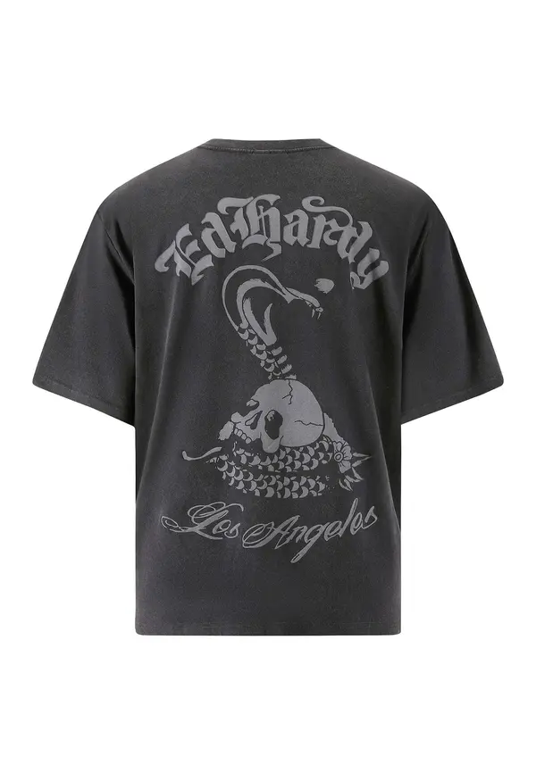 Ed Hardy Ed Hardy Majica 'Schlange und Schädel'  siva / antracit