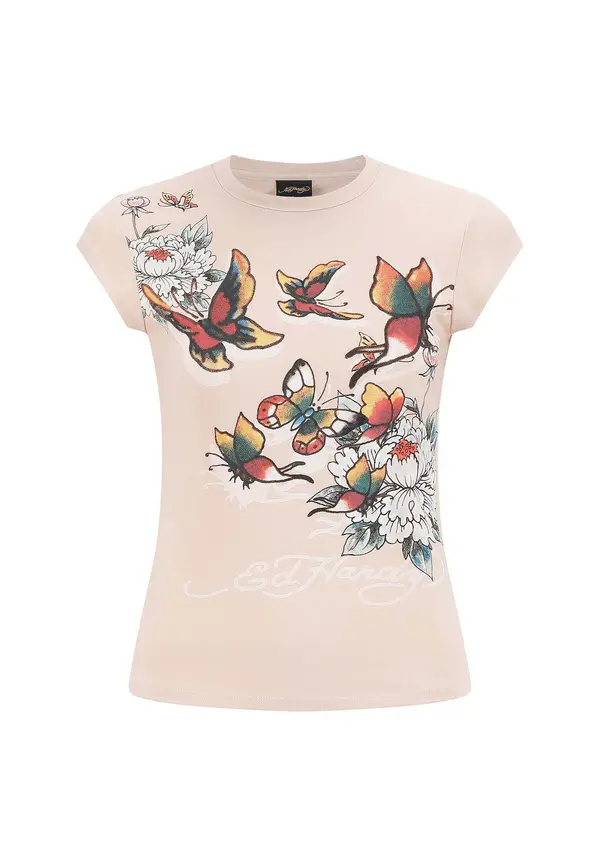 Ed Hardy Ed Hardy Majica 'Schmetterling Blumen'  pesek / mešane barve