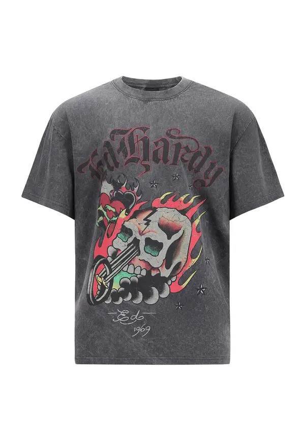 Ed Hardy Ed Hardy Majica 'Skull Out Of Hell'  rumena / temno siva / rdeča / črna