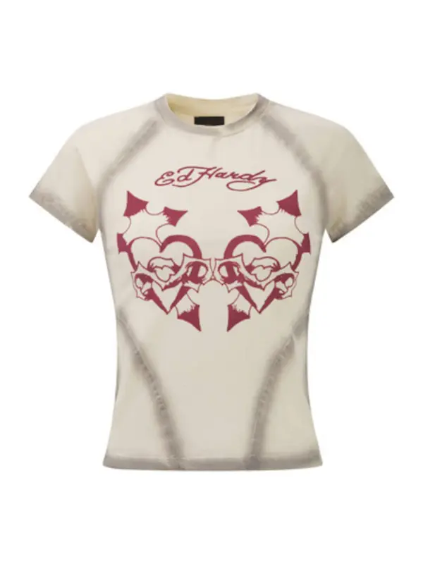 Ed Hardy Ed Hardy Majica  svetlo bež / rdeča