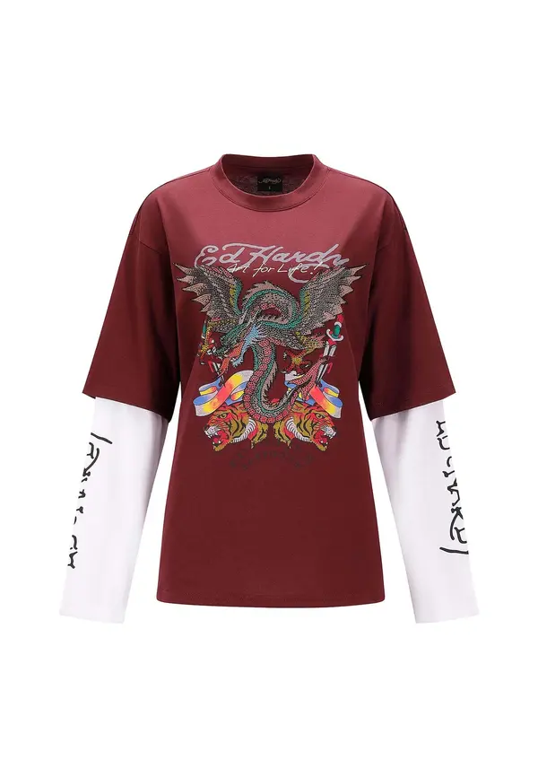 Ed Hardy Ed Hardy Majica  temno rdeča / črna / bela
