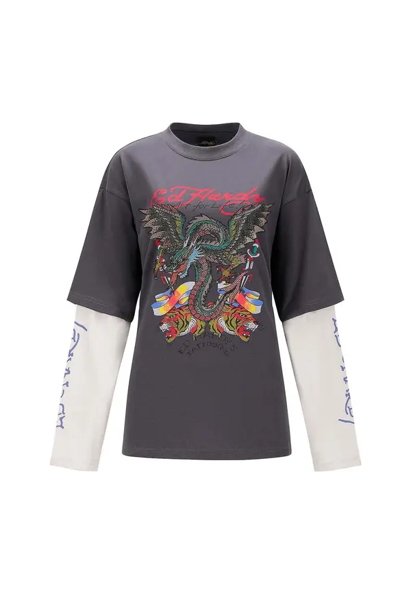 Ed Hardy Ed Hardy Majica  temno siva / mešane barve