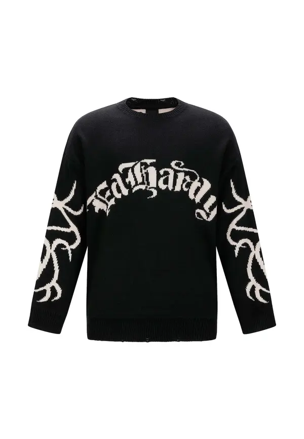 Ed Hardy Ed Hardy Pulover 'Intarsien Tattoo Drache'  črna / volneno bela