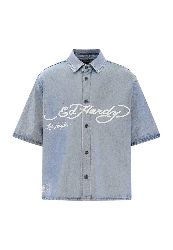 Ed Hardy Ed Hardy Srajca 'Adler und Sterne'  moder denim / bela