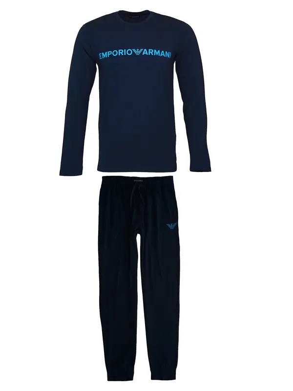Emporio Armani Emporio Armani Dolga pižama  nočno modra / neonsko modra / temno modra