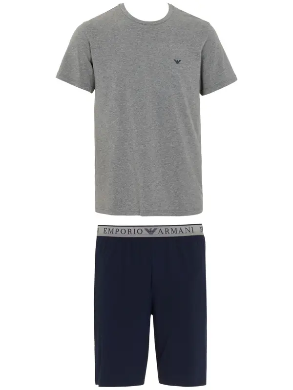 Emporio Armani Emporio Armani Kratka pižama  pegasto siva / črna