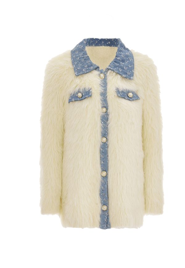 faina faina Pletena jopa  moder denim / volneno bela