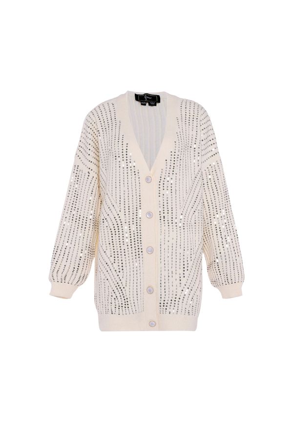 faina faina Pletena jopa  siva / volneno bela