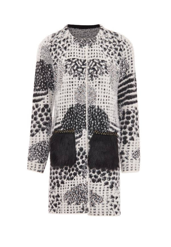 faina faina Pletena jopa  svetlo siva / črna / volneno bela