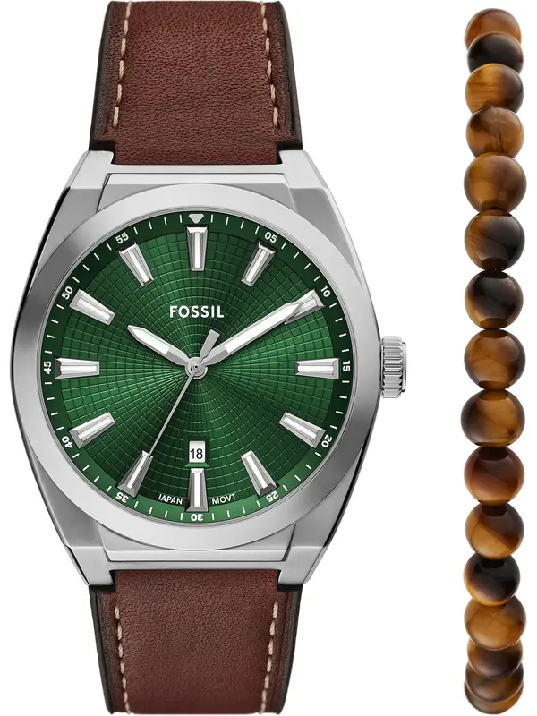 FOSSIL FOSSIL Analogna ura 'EVERETT'  temno rjava / temno zelena / srebrna