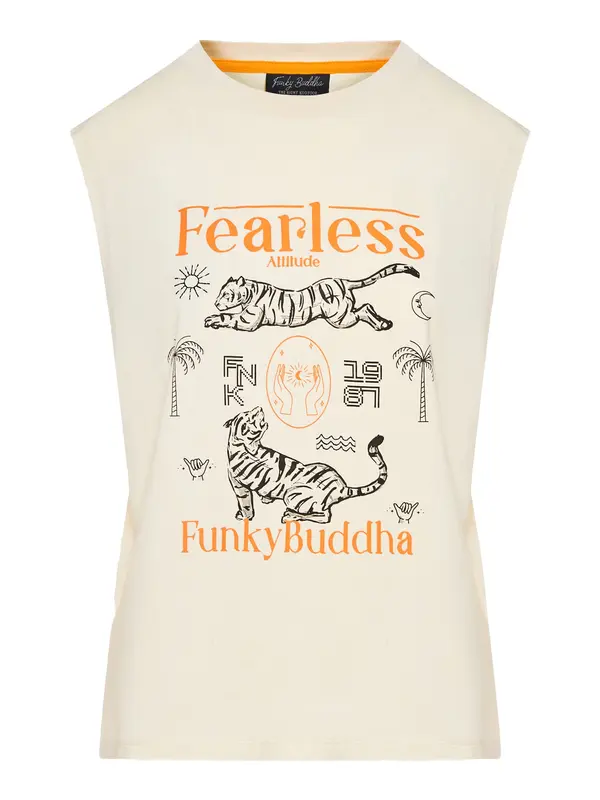 Funky Buddha Funky Buddha Majica  ecru / oranžna / črna