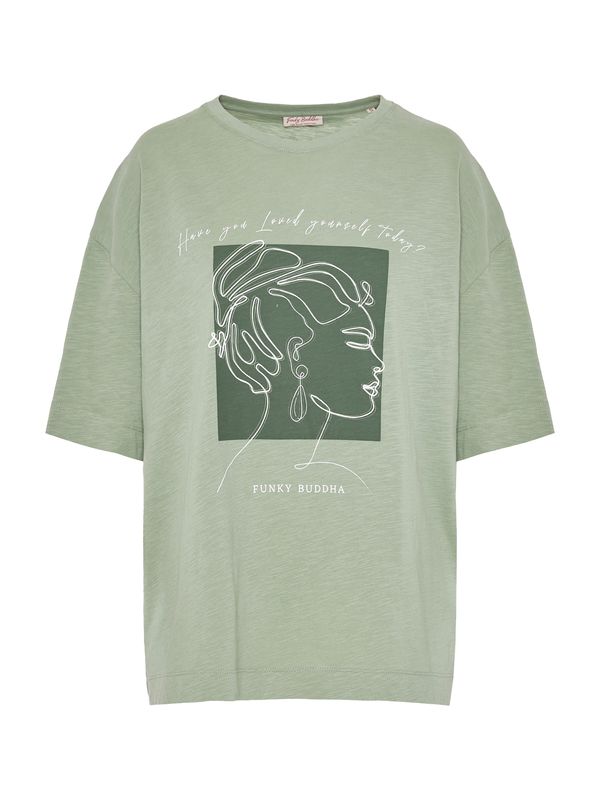 Funky Buddha Funky Buddha Majica  pastelno zelena / temno zelena / bela