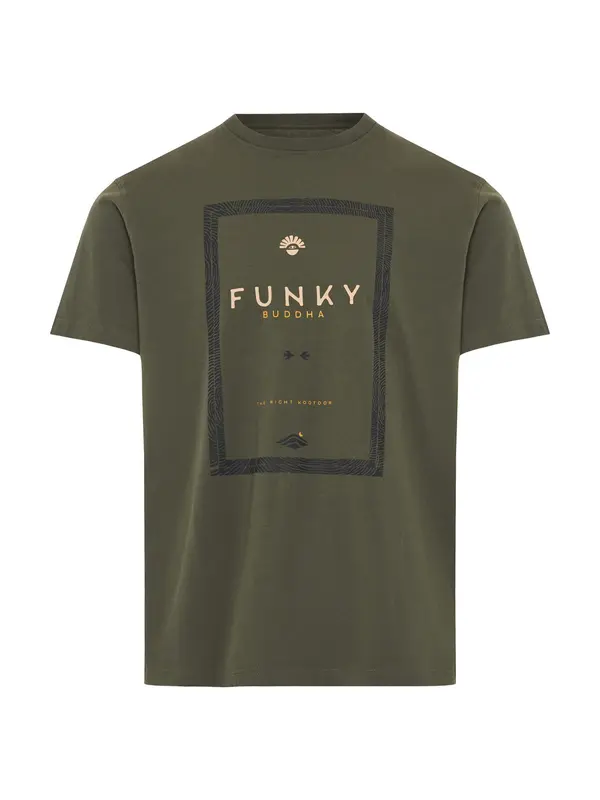 Funky Buddha Funky Buddha Majica  svetlo bež / kari / oliva / črna