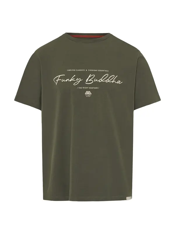 Funky Buddha Funky Buddha Majica  temno zelena / off-bela