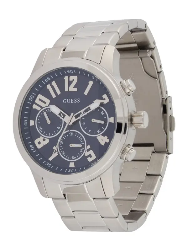 GUESS GUESS Analogna ura 'Parker'  marine / srebrna