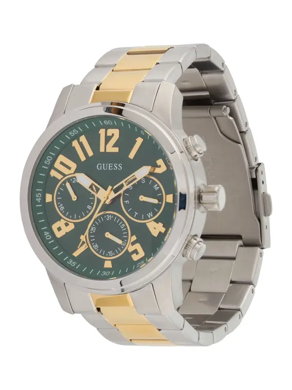 GUESS GUESS Analogna ura 'Parker'  zlata / temno zelena / srebrna