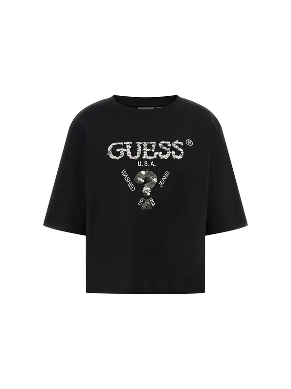 GUESS GUESS Majica 'Aurelie'  črna / srebrna