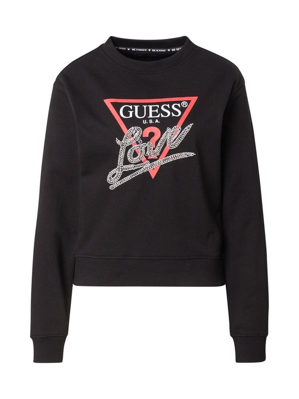GUESS GUESS Majica 'CN LOVE TRIANGLE SWEATSHIRT'  rdeča / črna / srebrna / bela