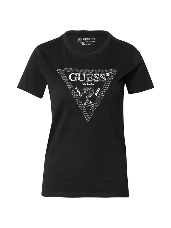 GUESS GUESS Majica  črna / srebrna / bela