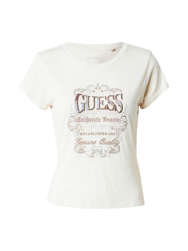 GUESS GUESS Majica 'GENUINE'  kremna / kraljevo modra / rjava / srebrna